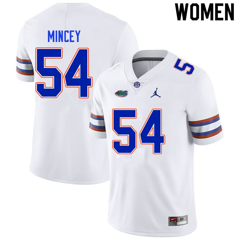 NCAA Florida Gators Gerald Mincey Women's #54 Nike White Stitched Authentic College Football Jersey GTG4364QZ